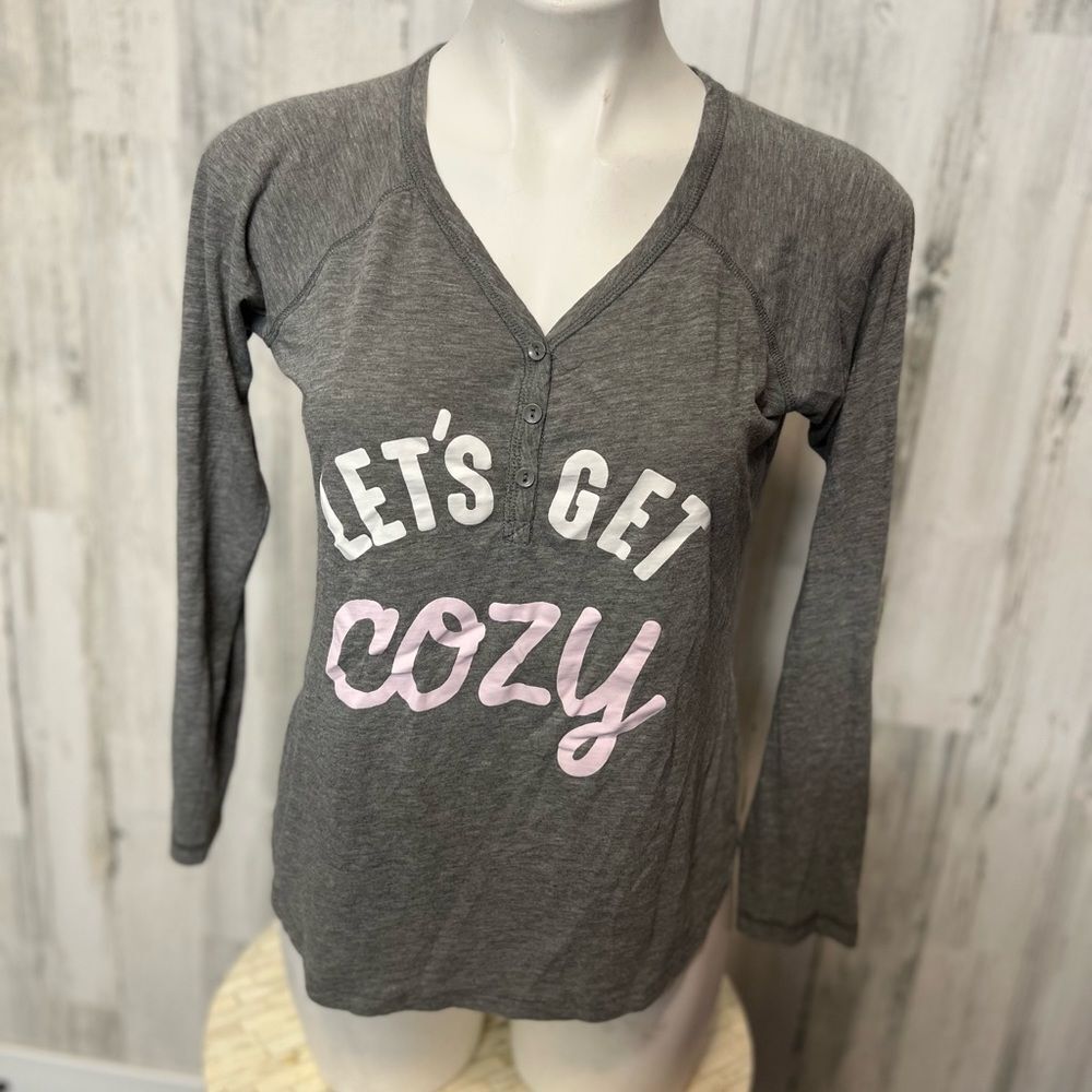 Jenni Intimates Heather Grey Let's Get Cozy Long Sleeve Henley Top Womens Size M